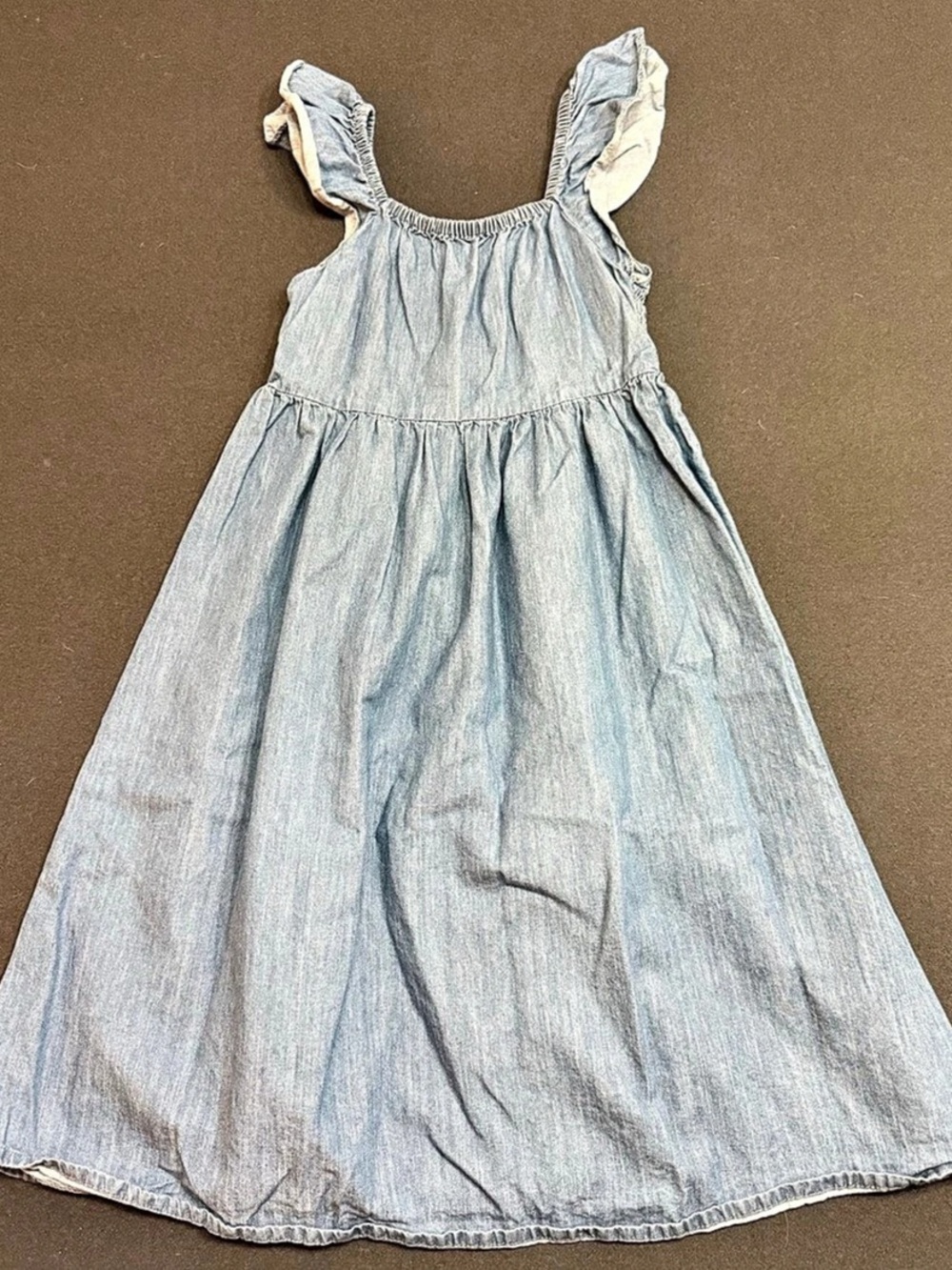ROXY Girls Blue Smocked Maxi Stretch Denim Dress Ruffle